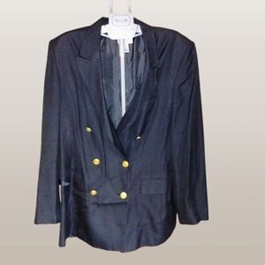 NEW COND. Talbots Black Blazer with Gold Buttons SIZE 18 Linen Blend